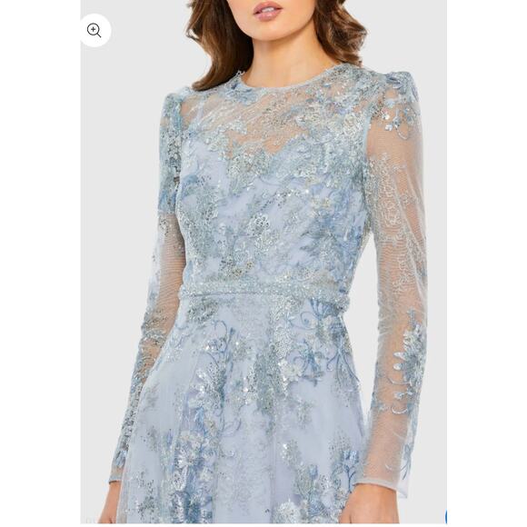 B58 Mac Duggal Long Sleeve Midi Dress Womens 18 Floral Embellished Wedding - Picture 3 of 10